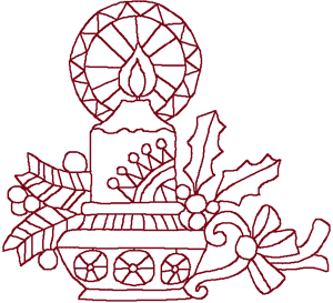Redwork Christmas Halo Candle Embroidery Design