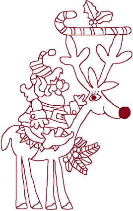 Redwork Elf & Reindeer Embroidery Design