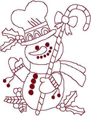 Redwork Christmas Snowman Embroidery Design