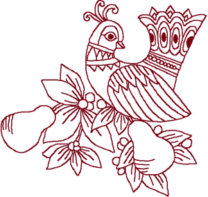 Redwork Partridge in a Pear Tree Embroidery Design