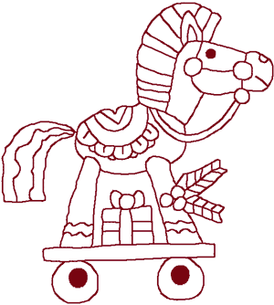 Redwork Horse on Wheels Embroidery Design