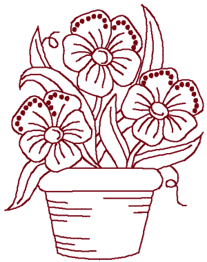 Redwork Potted Flowers Embroidery Design