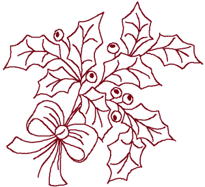 Redwork Holly with Bow Embroidery Design