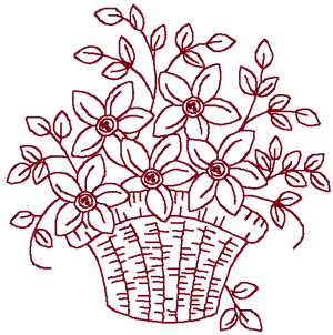 Redwork Basket of Wildflowers Embroidery Design