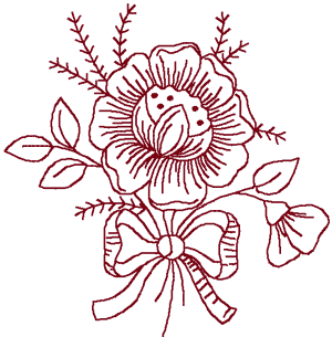 Redwork Flower and Bow Embroidery Design