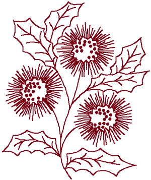 Redwork Pincushion Flower Spray Embroidery Design