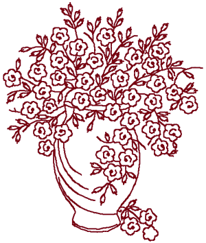 Redwork Forget-Me-Nots in Vase Embroidery Design