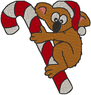 Koala Bear Candy Cane Embroidery Design