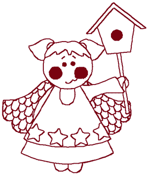 Redwork Birdhouse Angel Embroidery Design