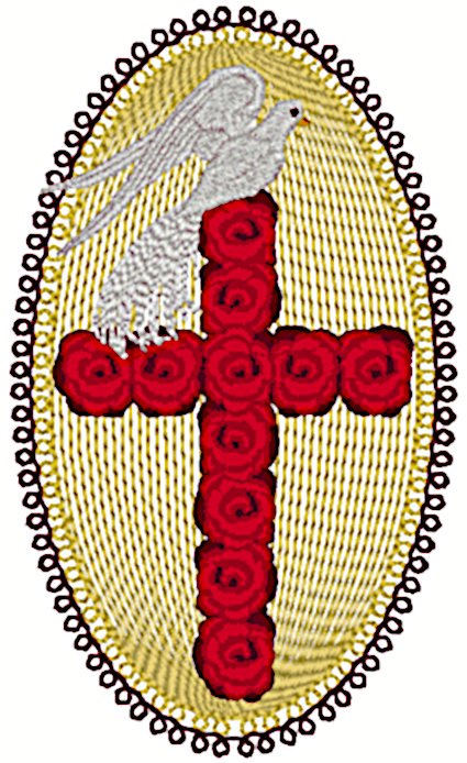 Red Rose Cross & Dove Embroidery Design