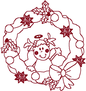 Redwork Little Angel Wreath Embroidery Design