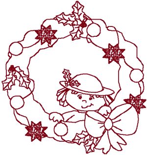 Redwork Little Girl Wreath Embroidery Design