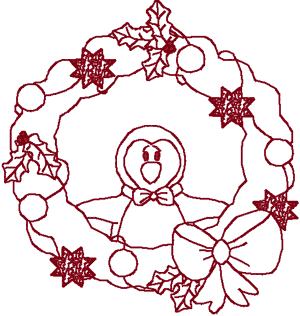 Redwork Little Penquin Wreath Embroidery Design