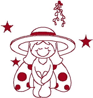 Redwork Under the Mistletoe Embroidery Design