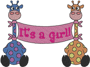 It's a Girl! Giraffe Banner Embroidery Design