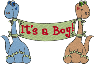 It's A Boy! Baby Dinosaur Banner Embroidery Design
