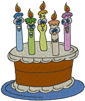 Birthday Cake with Happy Candles Embroidery Design