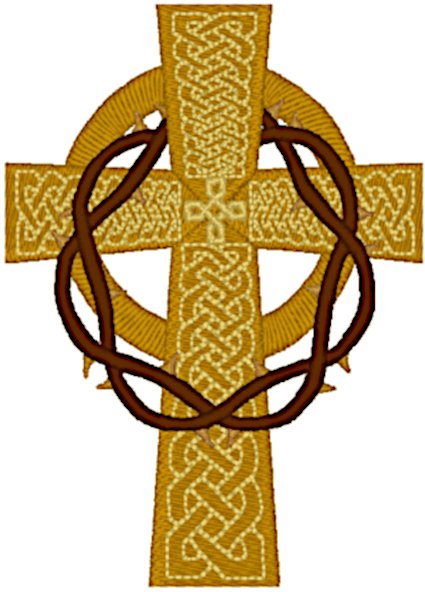 Celtic Cross with Draped Crown of Thorns Religious Machine Embroidery Design