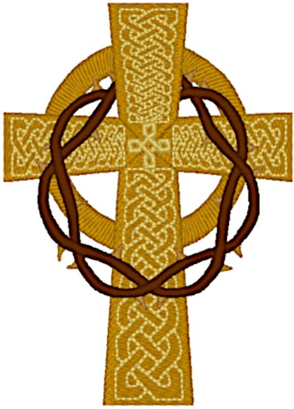 Celtic Cross with Draped Crown of Thorns Embroidery Design