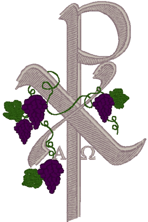 Adorned Chi Rho with Alpha & Omega Embroidery Design