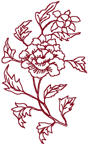 Redwork Chinese Folk Art Peony #1 Embroidery Design