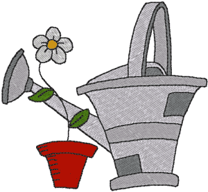 Watering Can & Potted Flower Embroidery Design