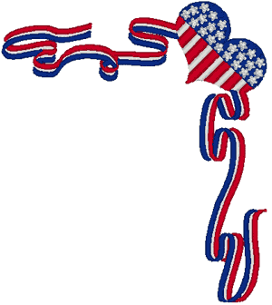 Patriotic Heart & Ribbon Corner Embroidery Design