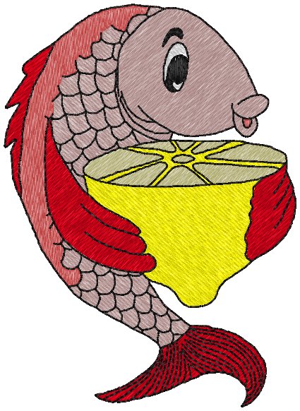 Red Snapper & Lemon Embroidery Design