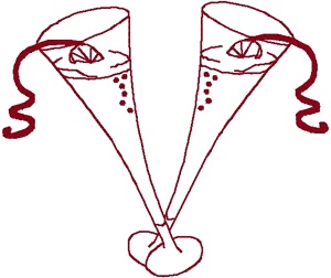 Redwork Champagne Glasses Embroidery Design