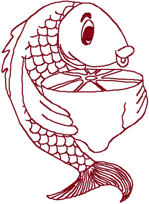 Redwork Red Snapper & Lemon Embroidery Design