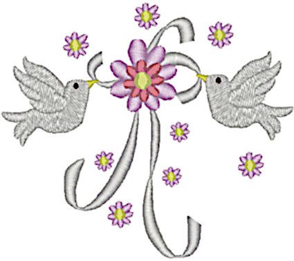 Floral Wedding Doves Embroidery Design