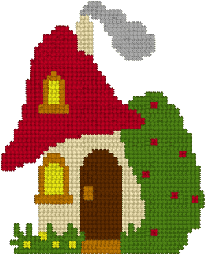 Cross Stitch Mushroom Cottage Embroidery Design