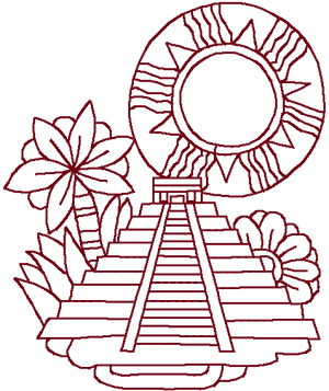 Redwork Mayan Pyramid Embroidery Design