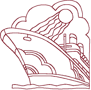 Redwork Cruise Ship Embroidery Design