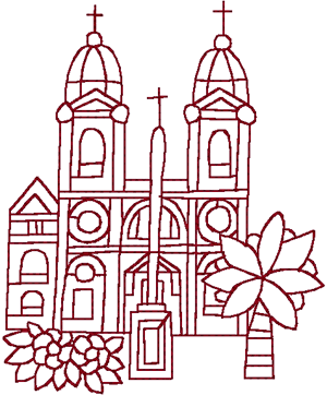 Redwork Spanish Mission Embroidery Design