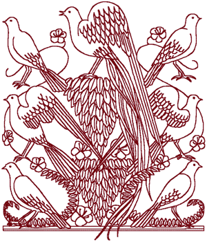 Redwork Birds Centerpiece Embroidery Design