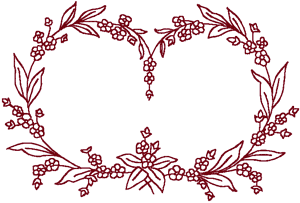 Redwork Heart Style Floral Frame Embroidery Design