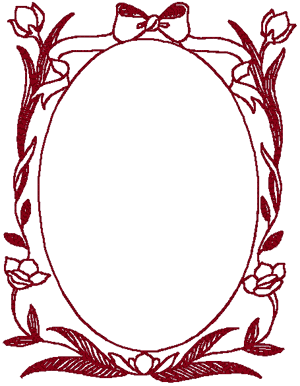 Redwork Ribbon & Flower Frame Embroidery Design