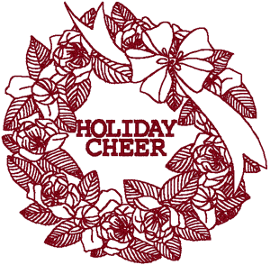 Redwork Holiday Cheer Wreath Embroidery Design