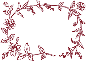 Redwork Rectangular Floral Frame Embroidery Design