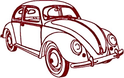 Redwork Classic Automobile: 1949 VW Beetle Embroidery Design