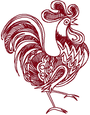 Redwork Ornamental Rooster Embroidery Design