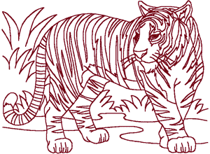 Redwork Bengal Tiger Embroidery Design