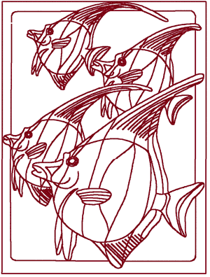 Redwork Banded Butterfly Fish Embroidery Design