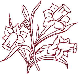 Redwork Daffodil Center Embroidery Design