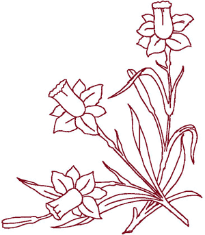 Redwork Daffodil Corner Embroidery Design