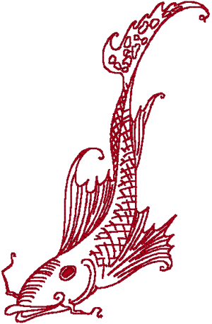Redwork Asian Fish #2 Embroidery Design