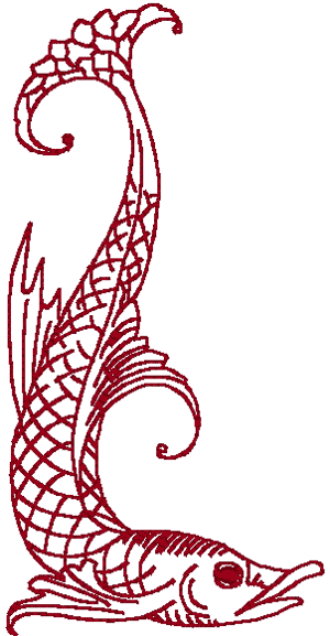 Redwork Asian Fish #3 Embroidery Design