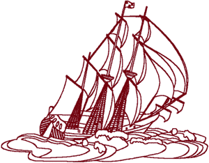 Redwork Sailing Ship #2 Embroidery Design