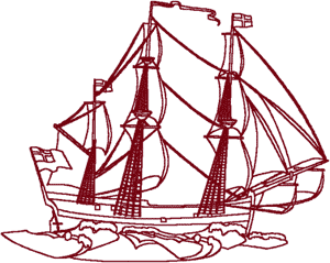 Redwork Sailing Ship #3 Embroidery Design